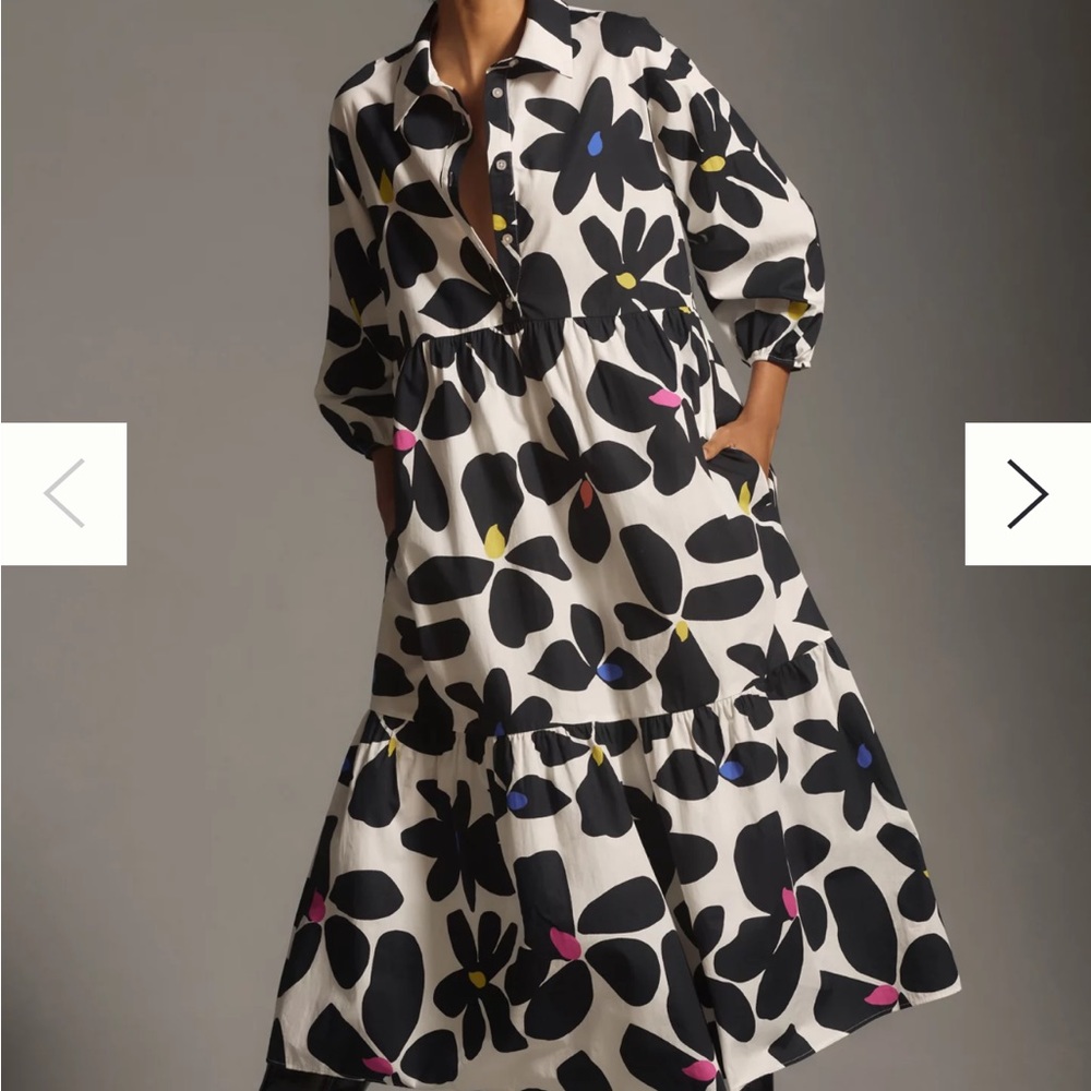 Anthropologie Black and White Floral Midi Dress